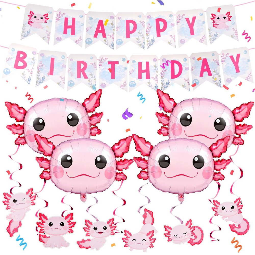 12 Pcs Axolotl Party Decorations Include Axolotl Aluminum Foil Balloons, Hang…