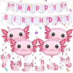 12 Pcs Axolotl Party Decorations Include Axolotl Aluminum Foil Balloons, Hang…