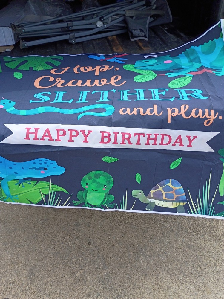 Hop, Crawl, Slither And Play Happy Birthday Reptile Banner 5 X 3.5
