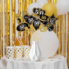 30Pcs Photo Booth Props Black & Gold 50th Anniversary Decorations Happy 50th
