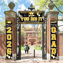 Black and Gold Graduation Decorations Class of 2026 Congrats Grad Banner Grad Po