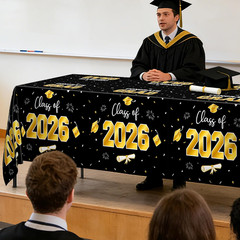 4 Pack Graduation Decorations, 54″ x 108″ Black and Gold Rectangle Graduation Ta