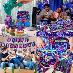 Video Game Party Decorations 197Pcs Plates Cups Balloons Gaming Birthday