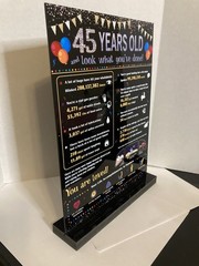 Humorous Birthday Sign 45 Year Acrylic With Stand