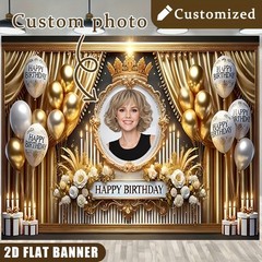 1pc 2D Crown Flower Balloon Personalized Birthday Custom Poster Backdrop❀