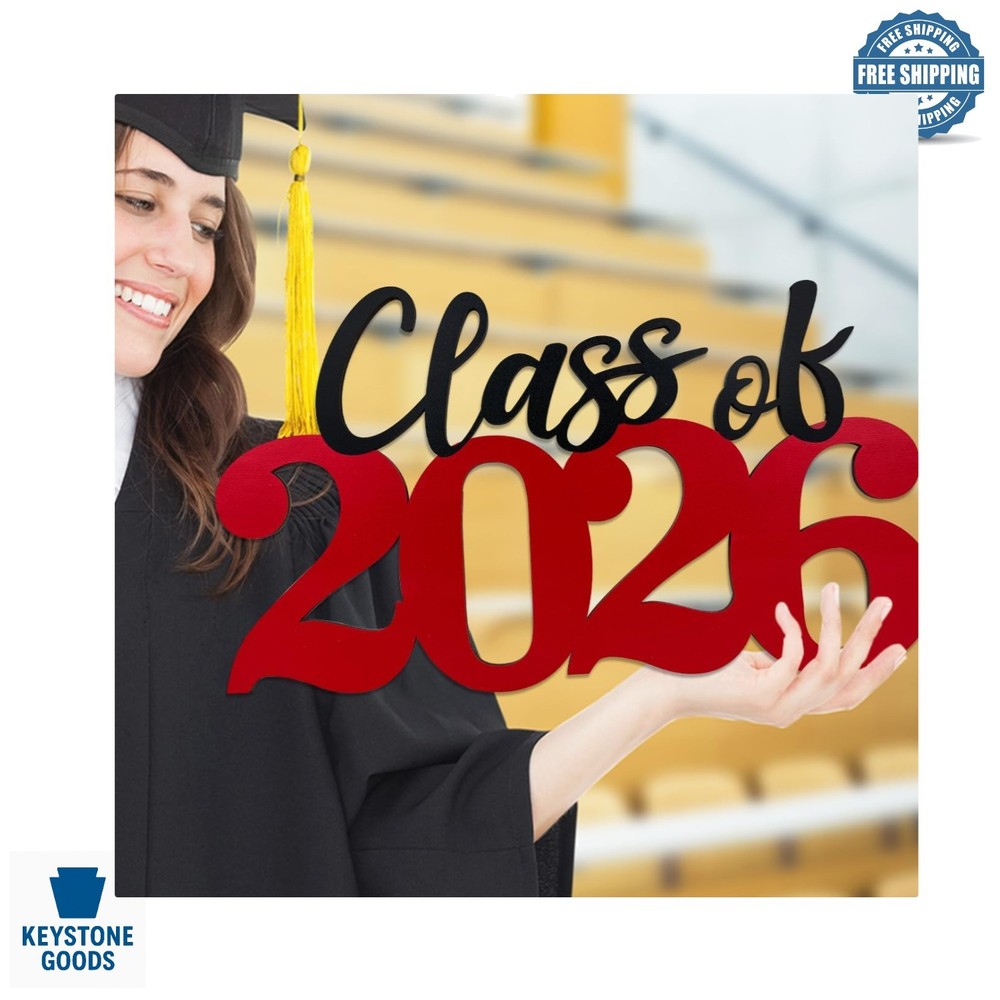 Class of 2026 Wooden Graduation Sign – Red, Photo Booth Prop & Party Decor