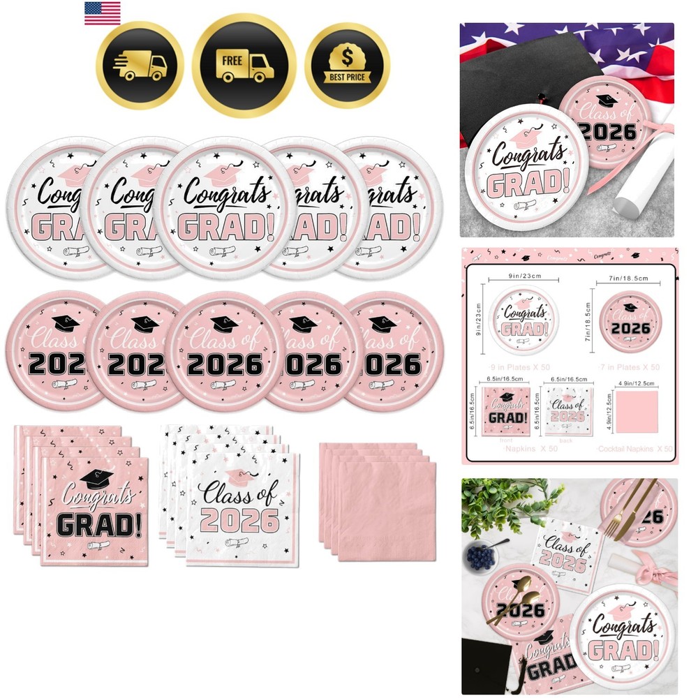 Graduation Party Supplies Kit Serve 50 Graduation Party Class of 2026 Tablewa…