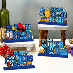 4Pcs Fathers Day Decorations Wood Table Decor Blue Happy Fathers Day Decorations