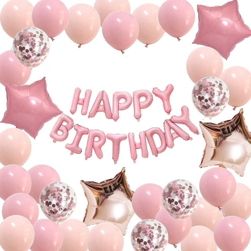 Happy Birthday Balloons Pastel Pink – Baby Girl Birthday Decorations Light Pi