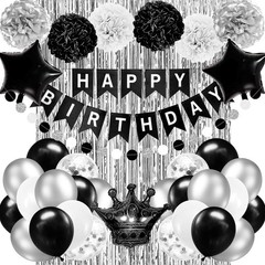 Black and Silver Birthday Party Decorations for Men Women Boys Girls Happy
