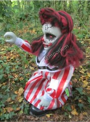 Halloween Animated Talking Zombie Clown Girl Doll Light Up Eyes Party Prop Decor