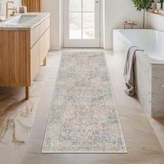 Beige Blue Washable 2×8 Runner Rug for Bathroom, 2′ x 8′ (Runner),