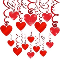 30 Pcs Valentines Day Decorations Hanging Swirls,Glitter Heart Hanging Red