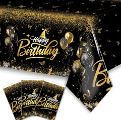 Happy Birthday Decorations – Gold and Black Tablecloth, Rectangle Plastic Dispos