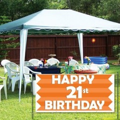 Happy 21st Birthday Orange Stripes 3′ x 6′ Vinyl Banner