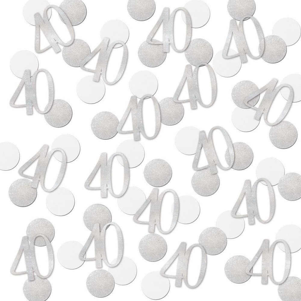 200 PCS Silver Glitter 40 Confetti 40th Birthday Number Anniversary Decor