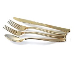 OCCASIONS 150PCS Ivory Plastic Plates with Gold Silverware for 25 Guests – El…
