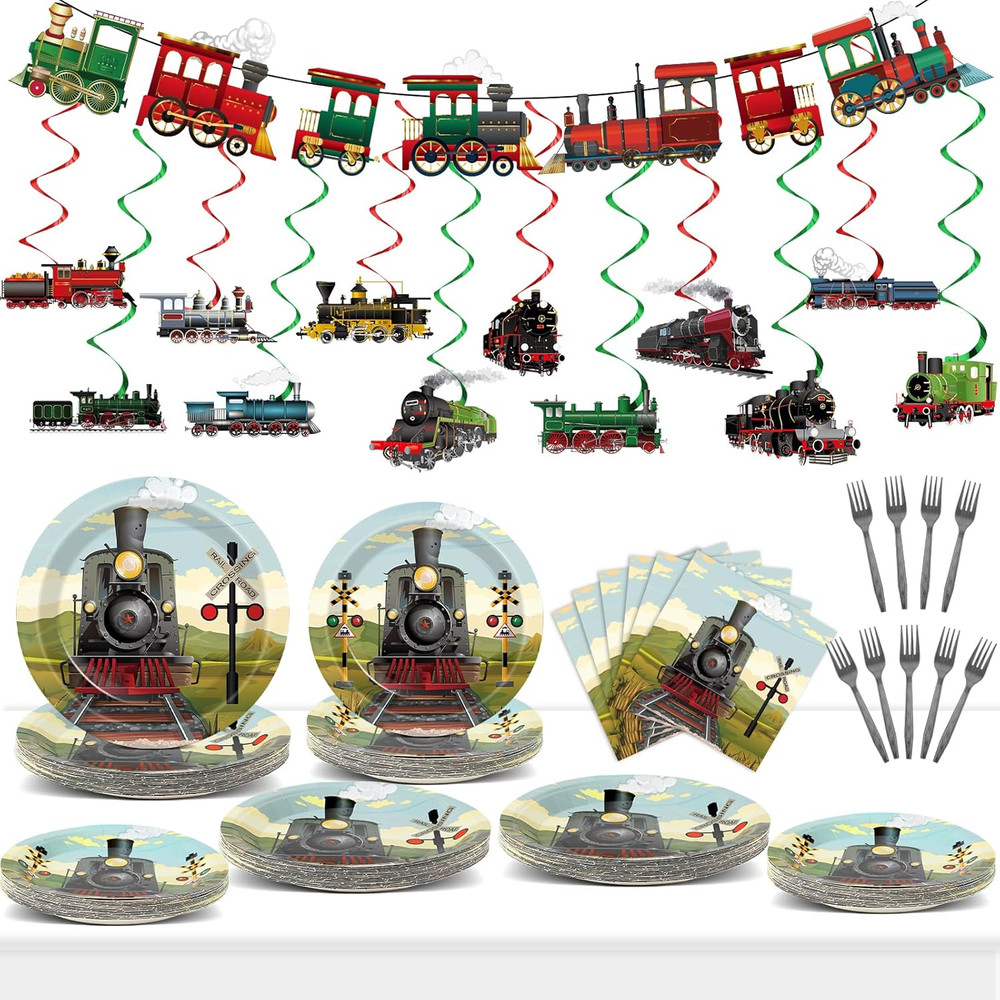 Party Greeting 109Pcs Train Birthday Party Supplies Includes Steam Train Party P