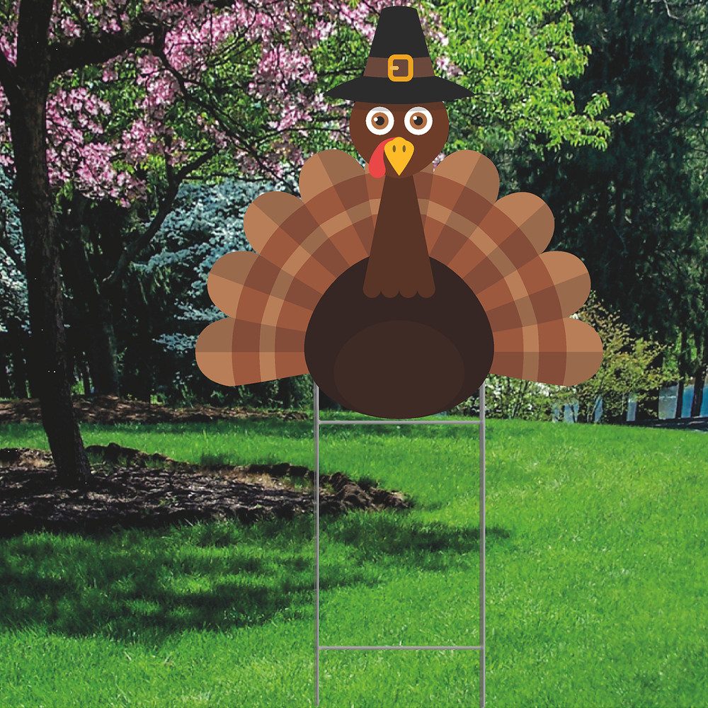 YS3050 Thanksgiving Pilgrim Turkey Plastic Outdoor Yard Sign Decoration Cutout