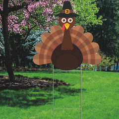 YS3050 Thanksgiving Pilgrim Turkey Plastic Outdoor Yard Sign Decoration Cutout