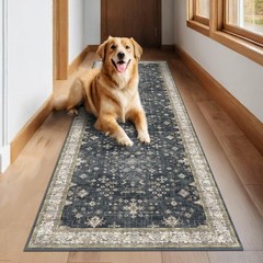 Dark Washable Long Runners for Hallways, 2’6″ x 8′ (Runner), Ashen / Multi