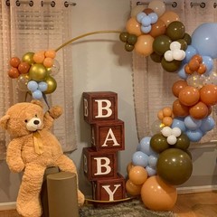 BabyWood Grain Brown Boxes – 4 Pcs Baby Gift Set with Letters, Teddy Bear The…