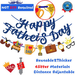 Happy Fathers Day Banner Blue Glitter Fathers Day Decorations for Party Home Pre