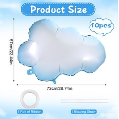 10PCS Cloud Balloons – Blue Edge White Clouds Decorations Foil Balloons, Larg…