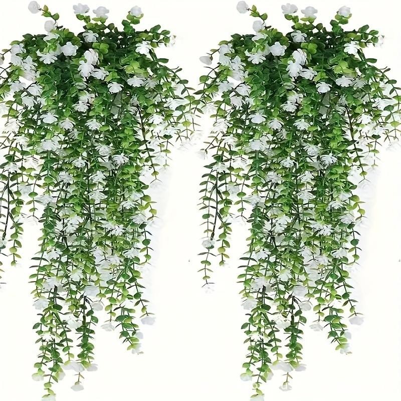 2Pcs Artificial Plant Hanging Flowers With Eucalyptus Leaves Greenery Vine