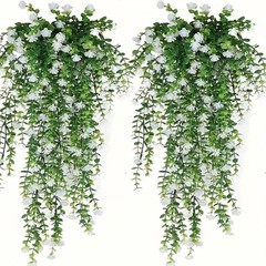 2Pcs Artificial Plant Hanging Flowers With Eucalyptus Leaves Greenery Vine