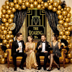 20 Pcs Roaring 20S Party Decorations Set Door Cover Banner with Black and Gold T