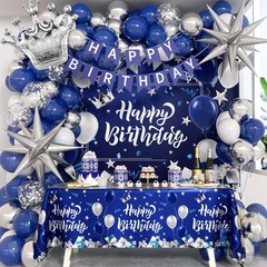 Blue and Silver Birthday Decorations, Blue White Silver Balloons Banner Table…