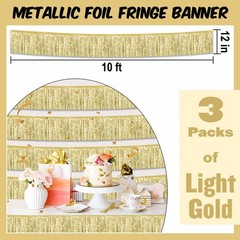 3 Pack 10 Ft Light Gold Foil Fringe Garland Metallic Streamers Tinsel Banner …