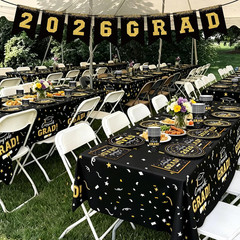 2026 Graduation Tableware Set Black Disposable Plates Cups Napkins Kit Serve 25s