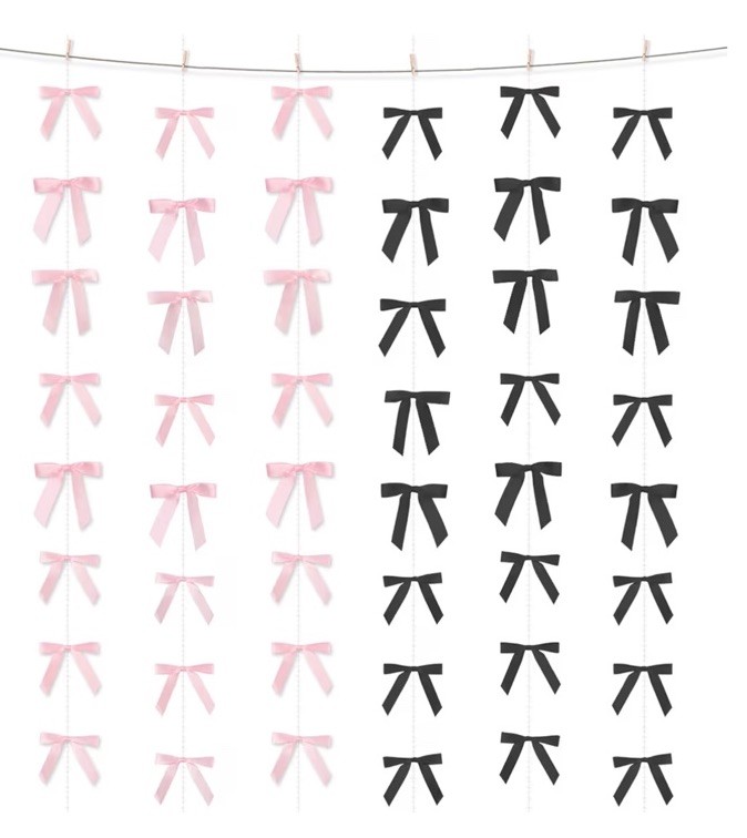 Pink And Black Satin Bows For Weddings, Bachlorette Or Birthday Prestrung