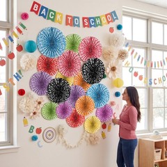 18 PCS Pastel Textured Round Composition Notebook Paper Fans Classroom Decor