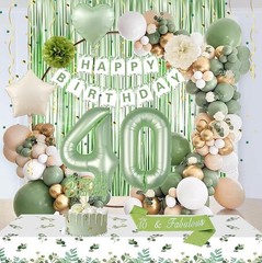 40th Birthday Decorations for Woman, Sage Green 32 Inches, Green, Gold
