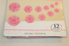 2 PINK Paper Party Garland Fluffy Pom Poms Christening Baby Shower 12 Feet Each