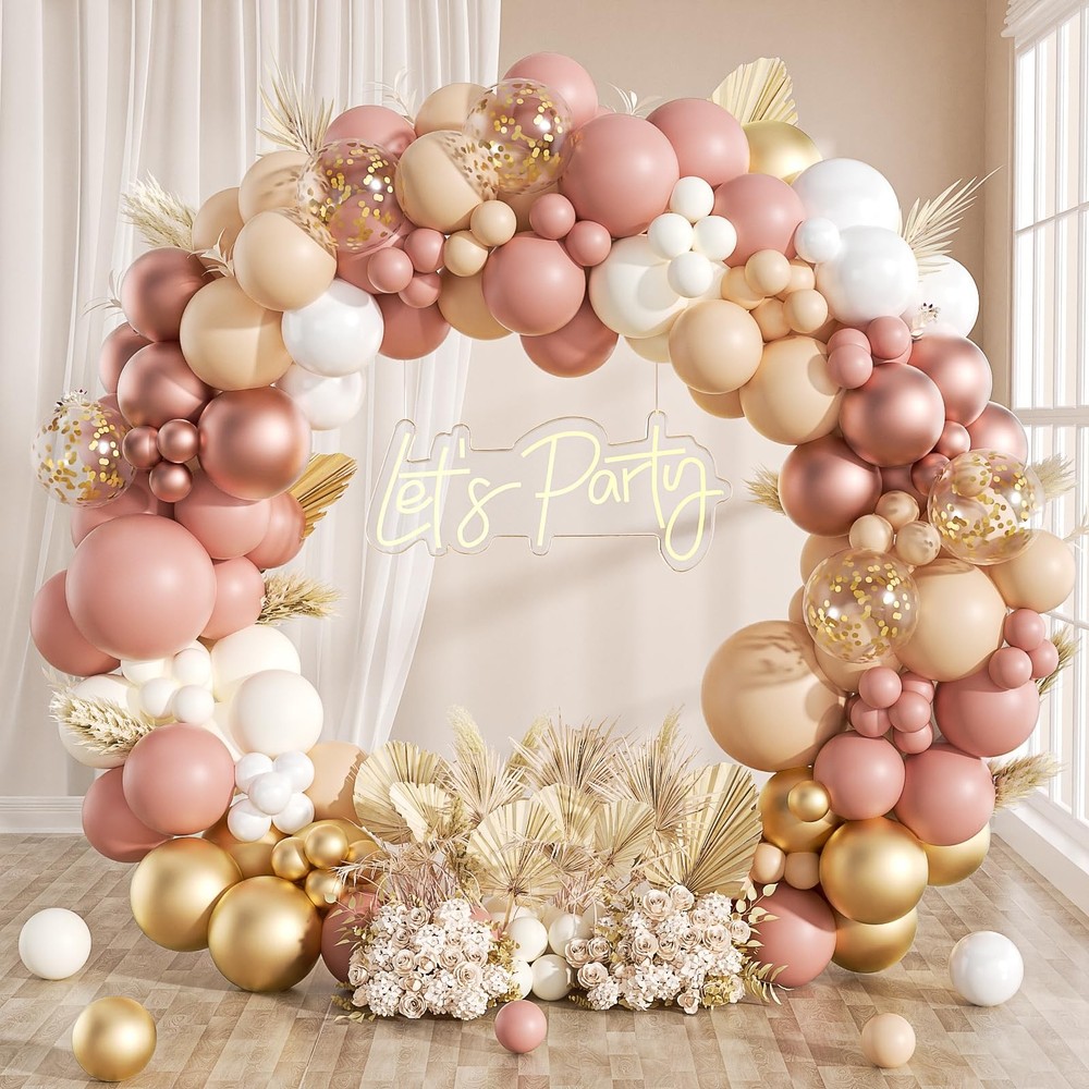 136pcs Boho Balloon Arch Garland Kit, Blush Dusty Pink Nude Ivory White Rose …
