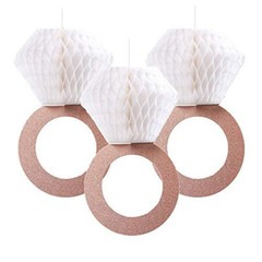 3pcs Wedding Engagement Party Hanging Decoration Honeycomb Gold Glitter Ring