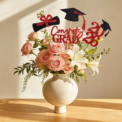 16 PCS Red Black Double Sided Class Of 2026 Graduation Table Centerpieces