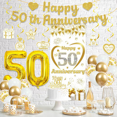 50Th Anniversary Decorations Women Men – 37 Pcs Gold Glitter Happy 50Th Annivers