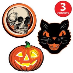 Beistle Halloween Vintage Style Plastic Cutouts Skull Black Cat Pumpkin