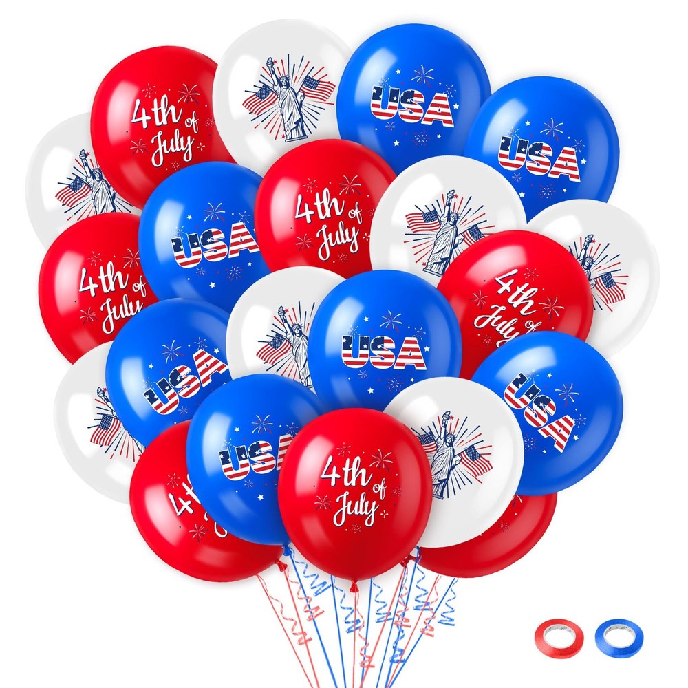 4th of July Balloons Decorations Red White and Blue Balloons 30pcs with Ribbo…