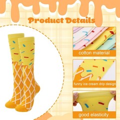 6 Pairs Baseball Ice Cream Drip Socks for Kids Pastel Ice Cream Knee High Soc
