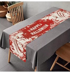 Halloween Table Runner Red & White Red Linen – 14 x 71 Inches – Non-Slip – UK
