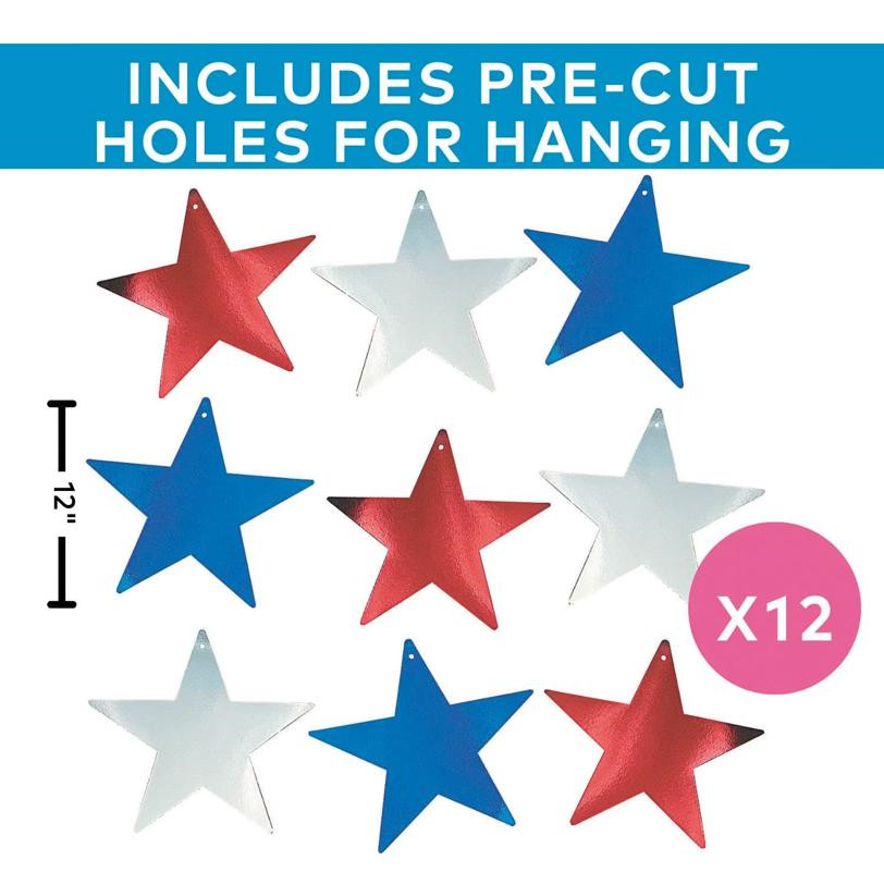 12″ Patriotic Bright Metallic Color Cardboard Stars – 12 Pc. – Morris Costumes