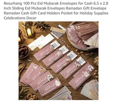 100pc Eid Mubarak Ramadan Cash Gift Envelopes Money Holders Decor Set
