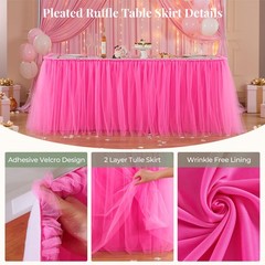 Partisky 9Ft Length Hot Pink Tulle Table Skirt For Rectangle Round Tables