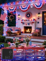 4th of July Solar String Lights – 400 LEDs, 132FT Red, White & Blue Waterproof